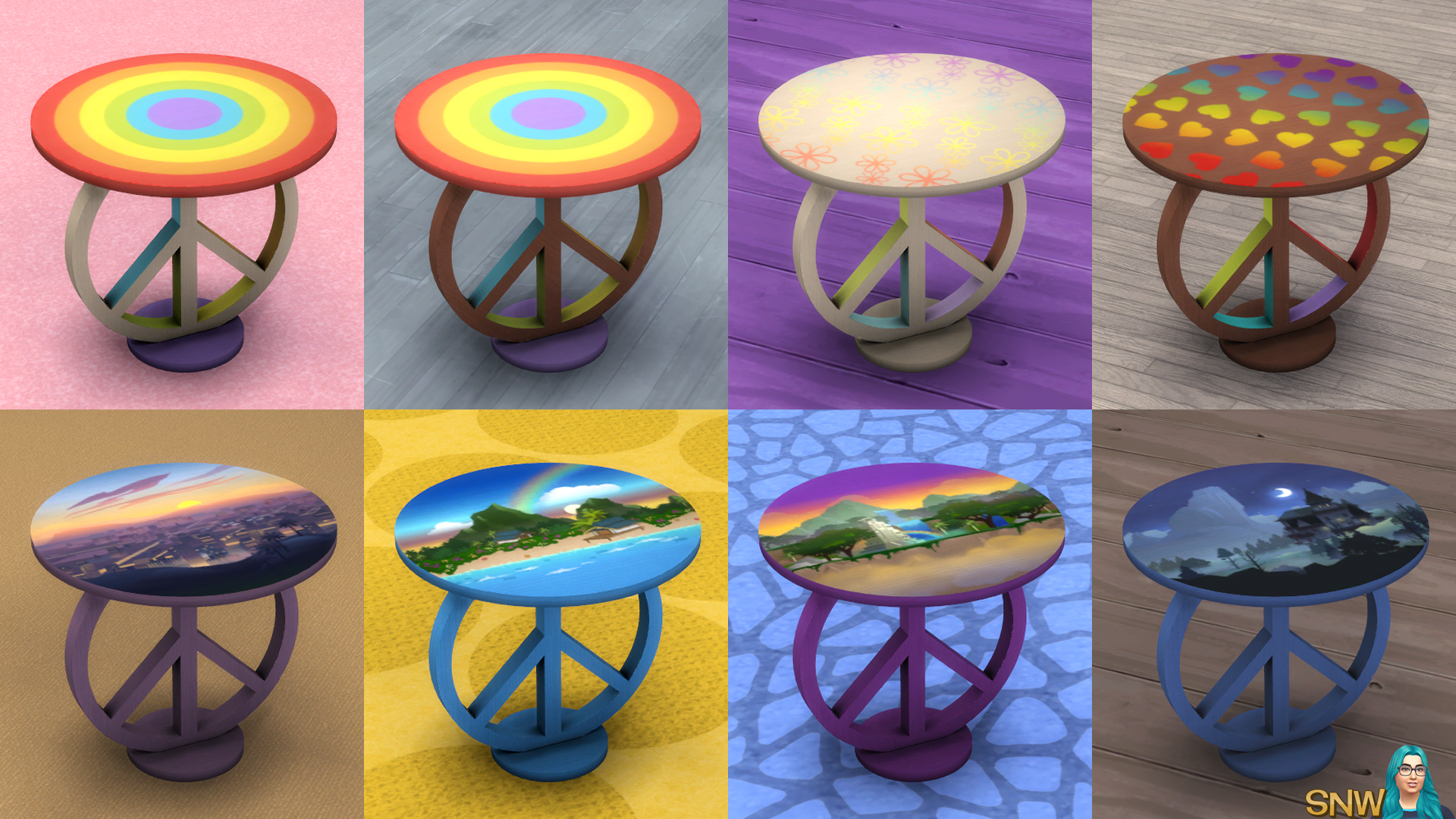 SNW Peace, Love &amp; Hippieness End Table Custom Content CC for The Sims 4