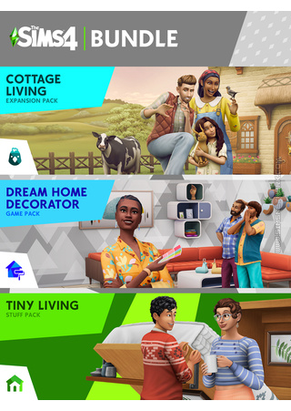 The Sims 4: Decorator&#039;s Dream Bundle (Cottage Living, Dream Home Decorator, Tiny Living Stuff) cover box art packshot
